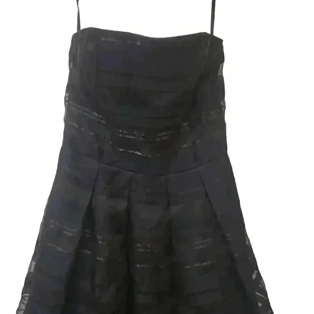 White House Black Market Women's Black Cotton/Silk/Poly Strapless Fit & Flare St